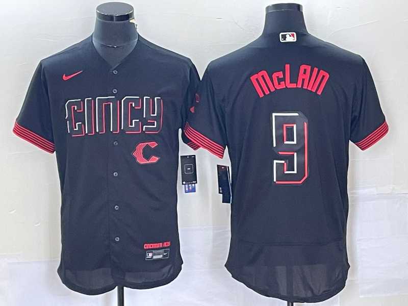 Mens Cincinnati Reds #9 Matt McLain Black 2023 City Connect Flex Base Stitched Jersey1